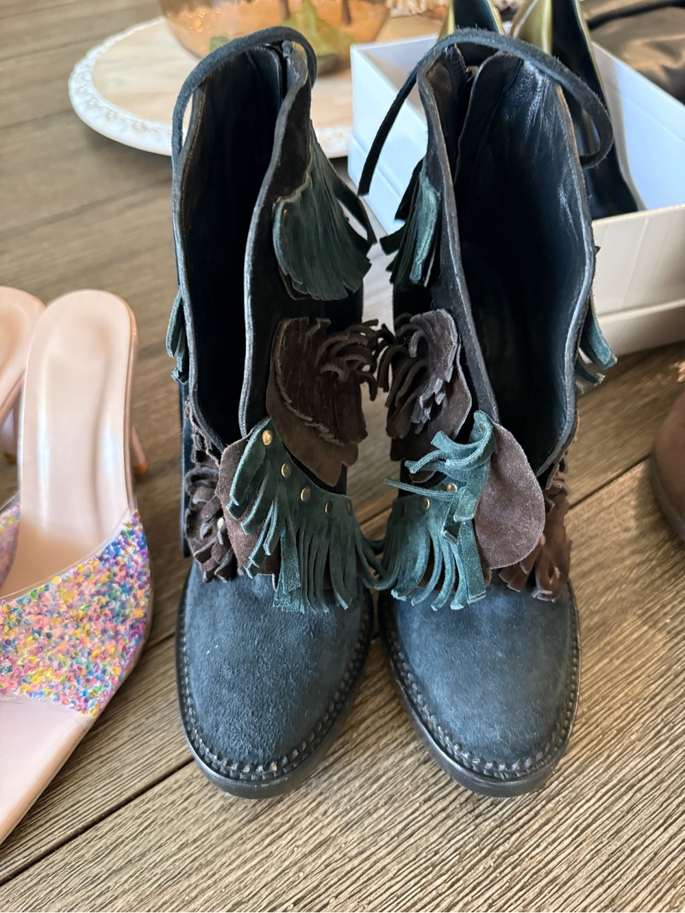 Burberry Suede Fringe Ankle Boots